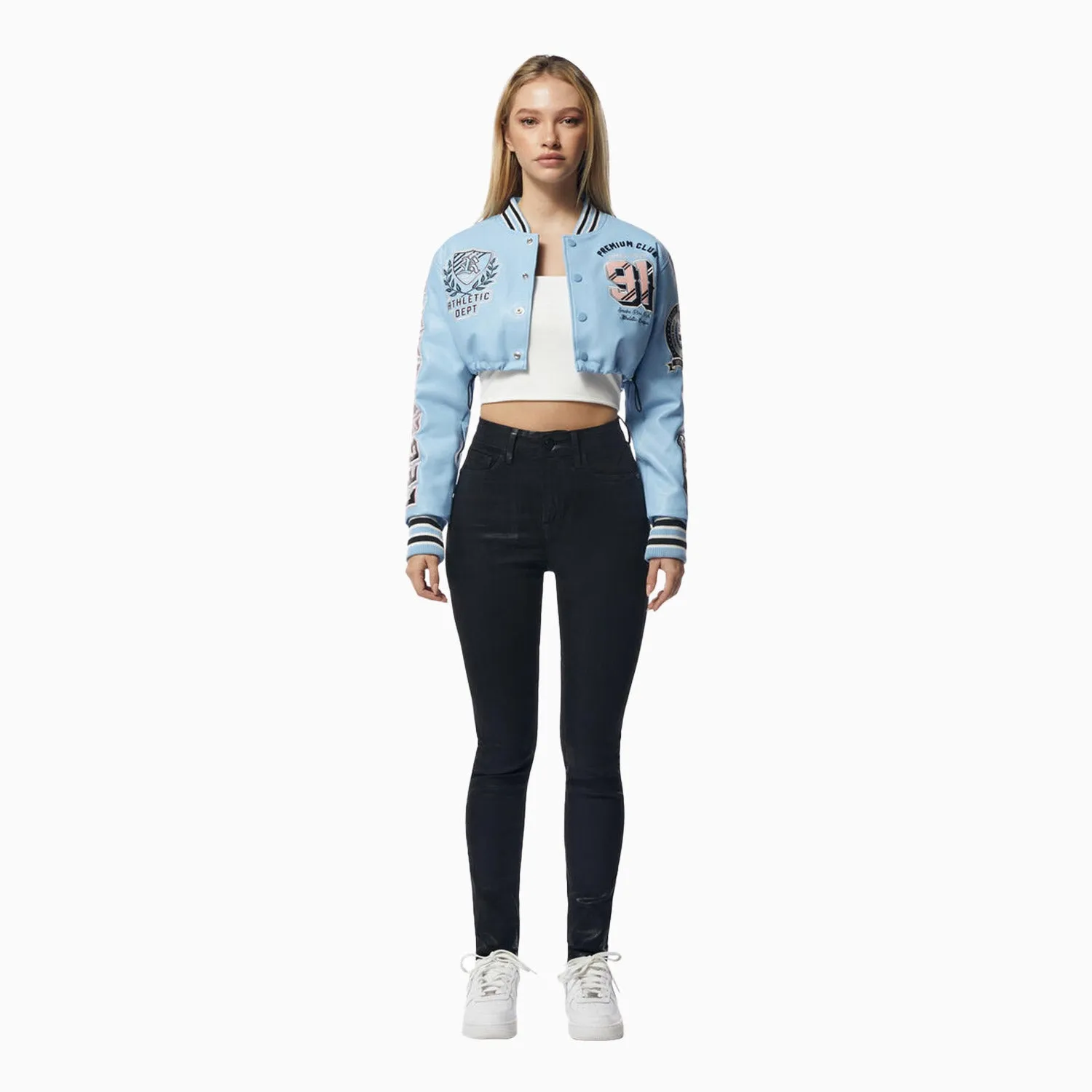 Women's Crop Pu Varsity Jacket