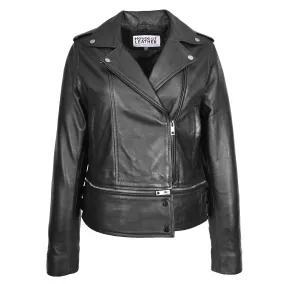 Womens Real Leather Biker Jacket 2-in-1 Cropped Style Bianca Black