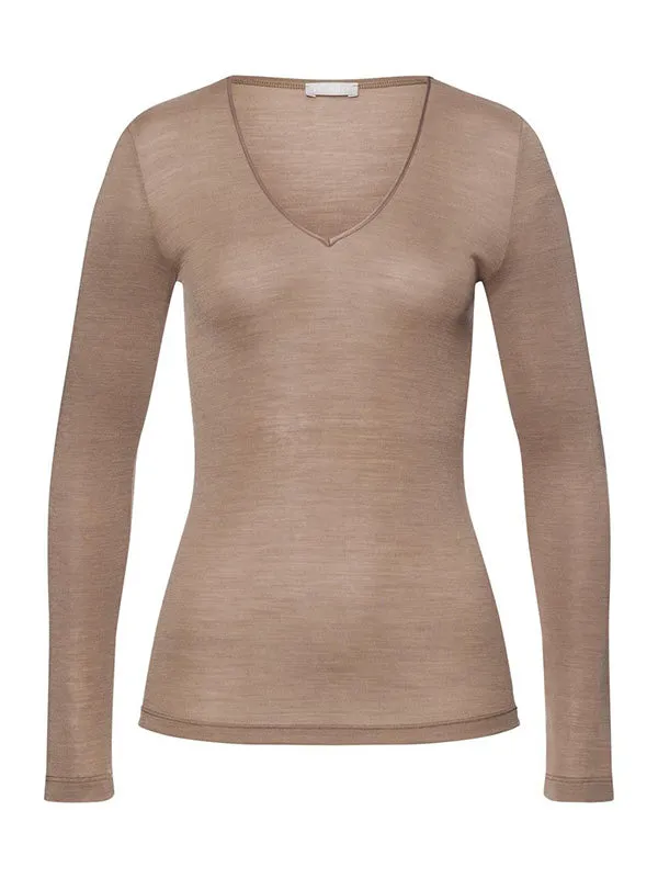 Woolen Silk Long sleeve v-neck shirt