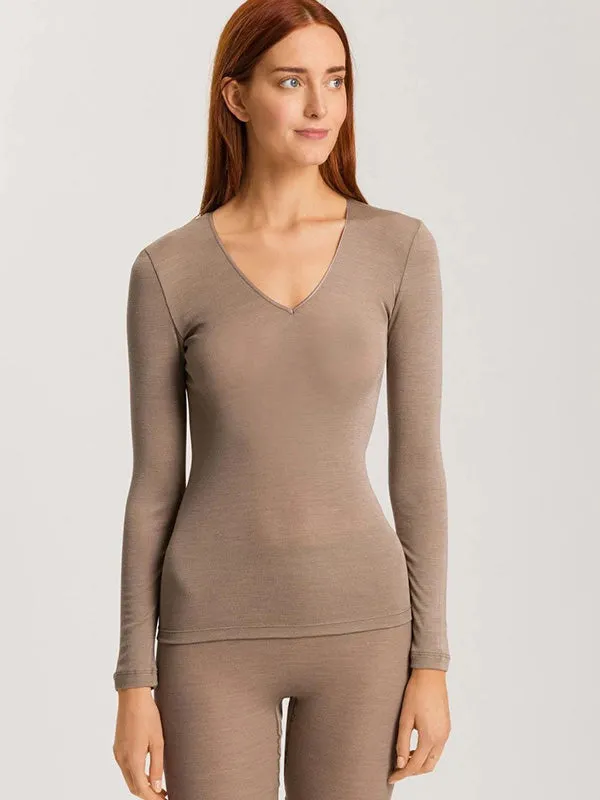 Woolen Silk Long sleeve v-neck shirt