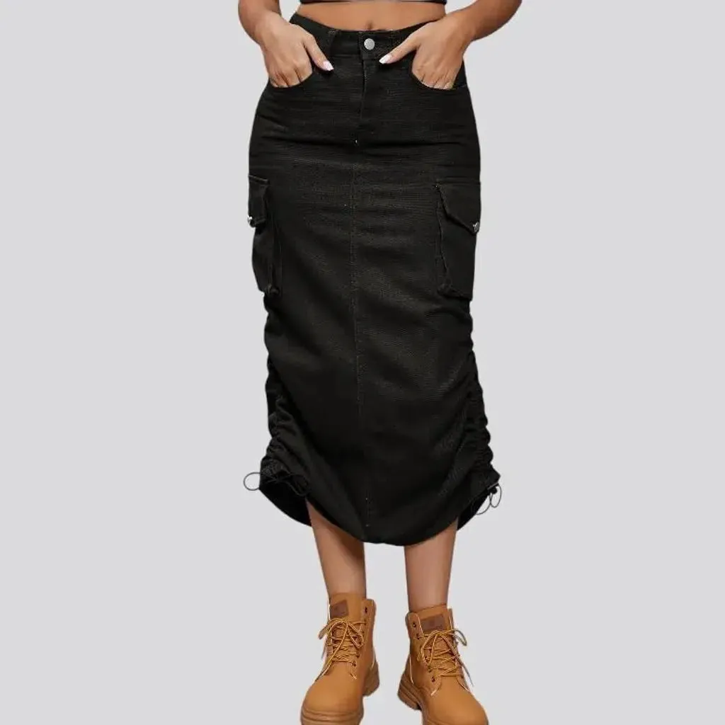 Zipper-button women's denim skirt