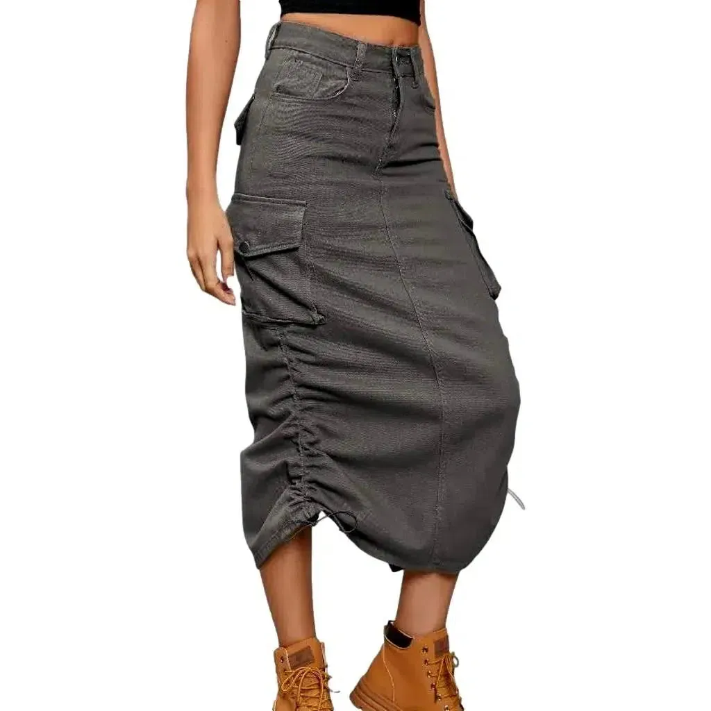 Zipper-button women's denim skirt